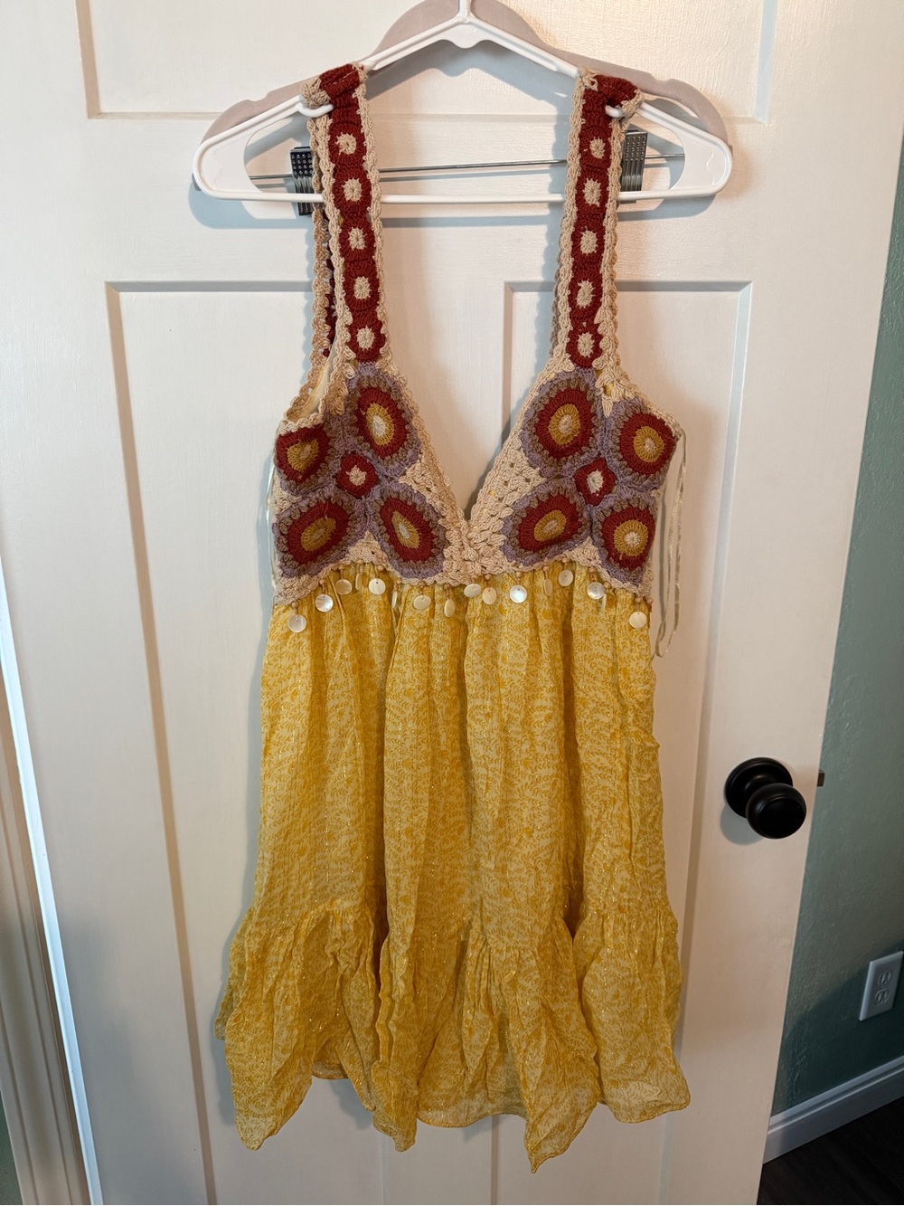 Women Yellow Crochet-Accent Sundress